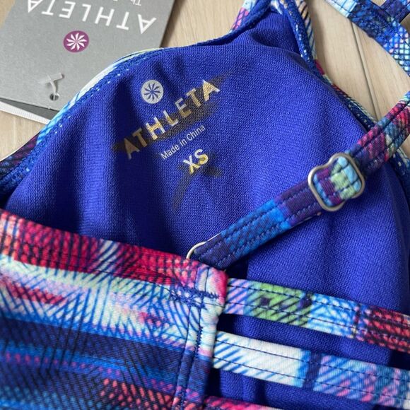 ATHLETA womens/jrs blue multicolor swim Redondo Cross Strap‎ Tankini size XS NWT - Picture 3 of 8